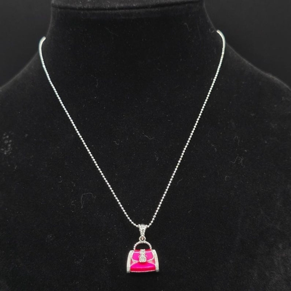 Vintage Pink Handbag Pendant Necklace Avon - Picture 2 of 7